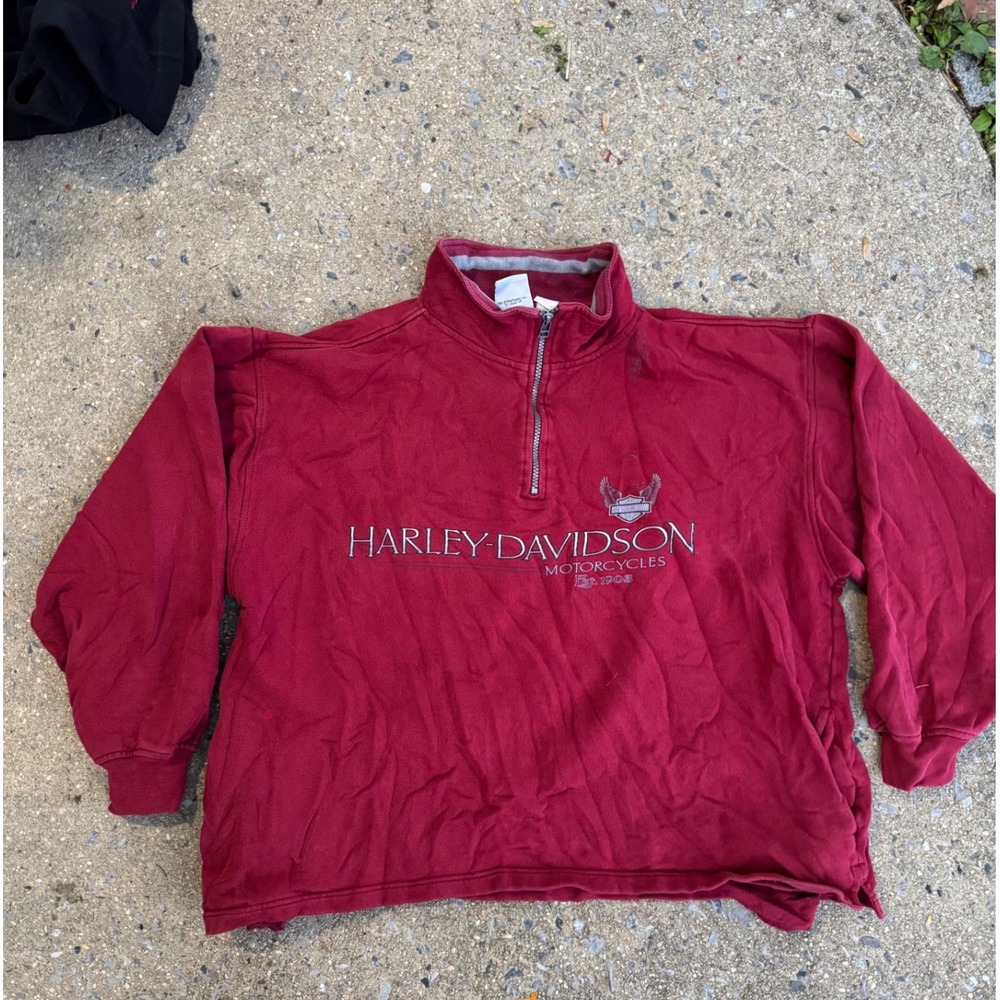 Vintage 90s Harley Davidson Quarter Zip Sweatshirt Maroon Quaid Loma Linda Large